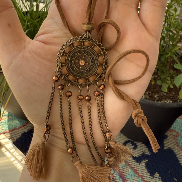 Anthropologie Vintage Ethnic Wheel Tassel Long Necklace - Picture 3 of 7